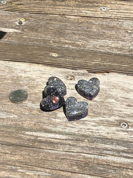 Tower Buster Mini Hearts, set of 4, Orgone with Labradorite