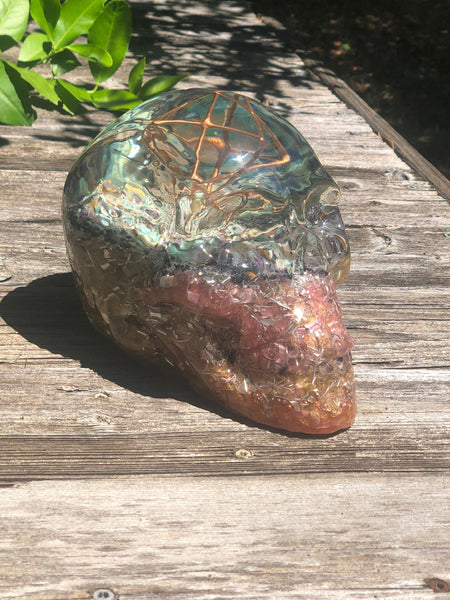Orgone Crystal Skull, Peach and Pink