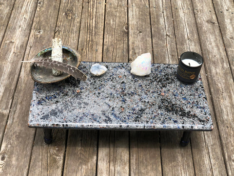 Meditation Alter Table, Orgone Energy, Black and Blue