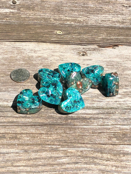 Tower Buster Mini Hearts, set of 4, Orgone with Blue Apatite