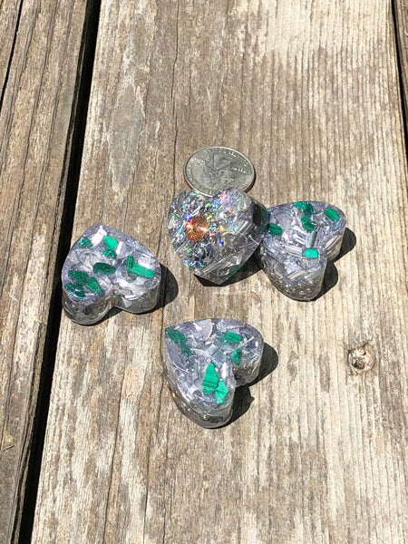 Tower Buster Mini Hearts, set of 4, Orgone with Malachite