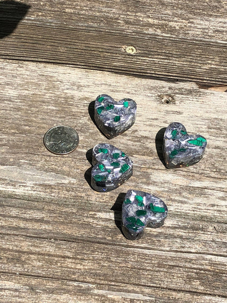 Tower Buster Mini Hearts, set of 4, Orgone with Malachite