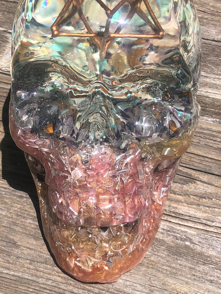 Orgone Crystal Skull, Peach and Pink