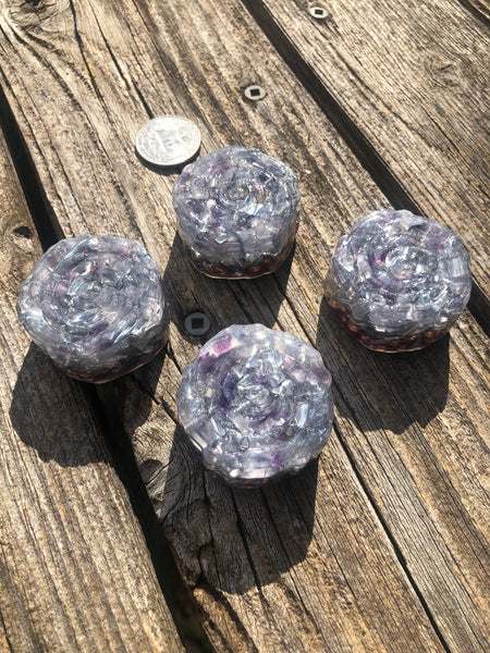 Orgone Tower Buster Mini Roses, set of 4, with Amethyst