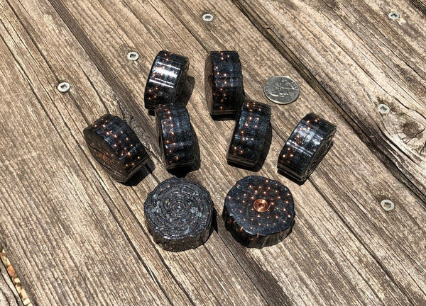 black and white snowflake obsidian mini rose shaped orgonite tower busters  side view