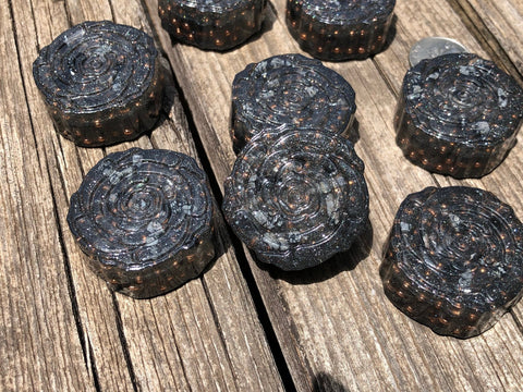 black and white snowflake obsidian mini rose shaped orgonite tower busters 