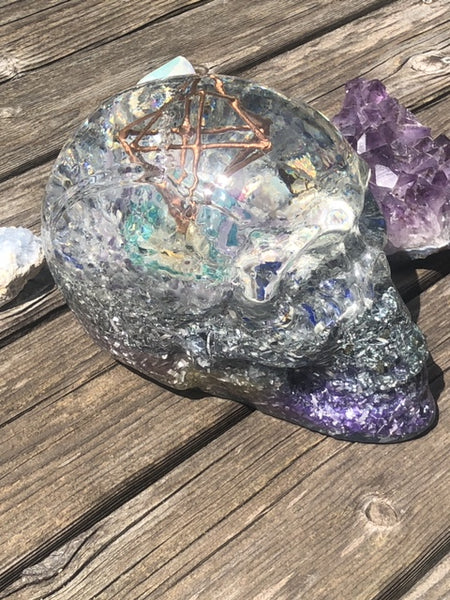 Extra Large Orgone Crystal Skull, Purple & Blue