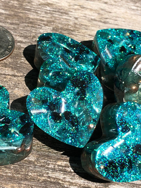 Tower Buster Mini Hearts, set of 4, Orgone with Blue Apatite