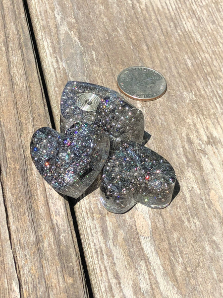 Tower Buster Mini Hearts, set of 4, orgone energy with Black Tourmaline