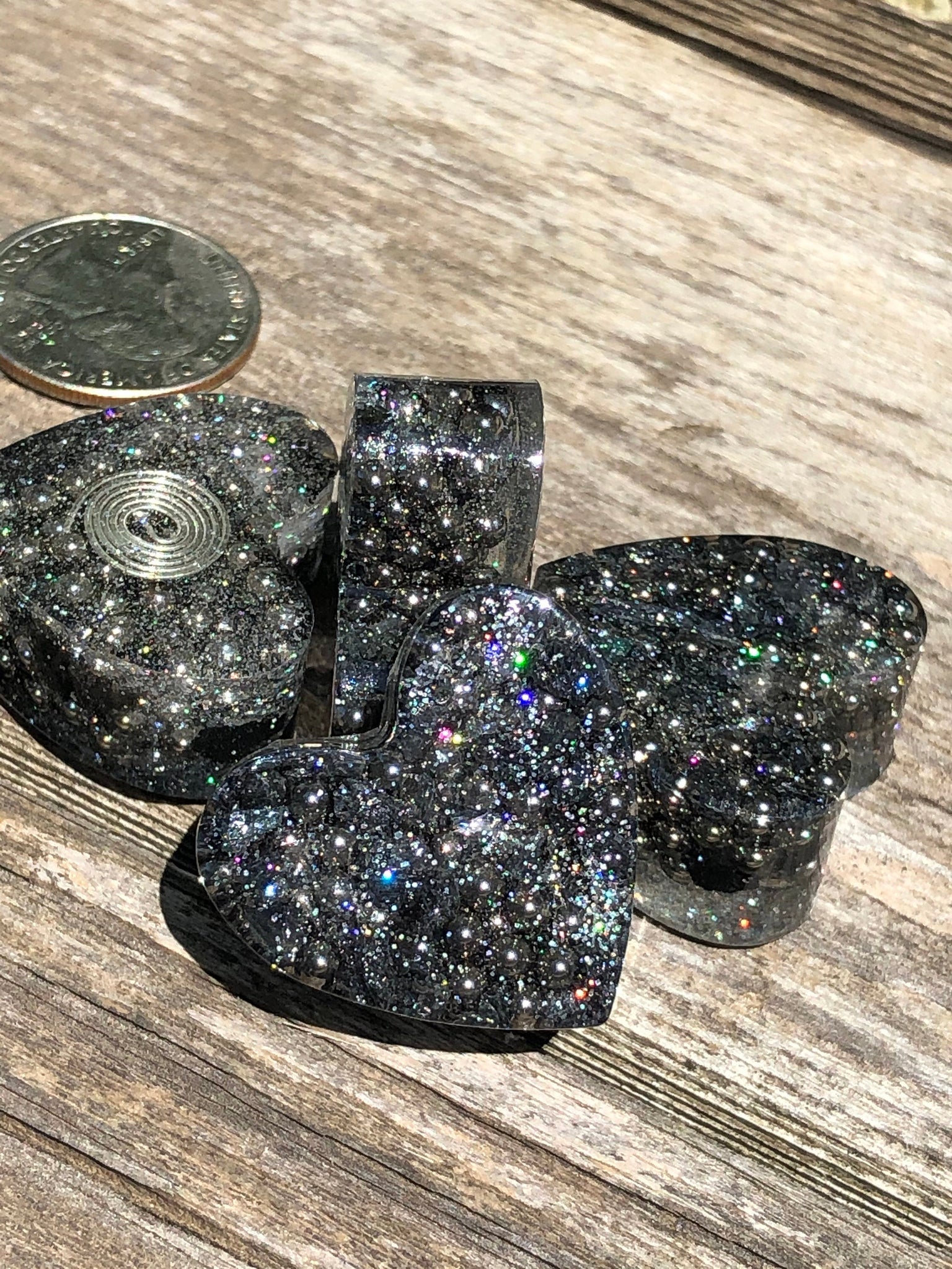 Tower Buster Mini Hearts, set of 4, orgone energy with Black Tourmaline