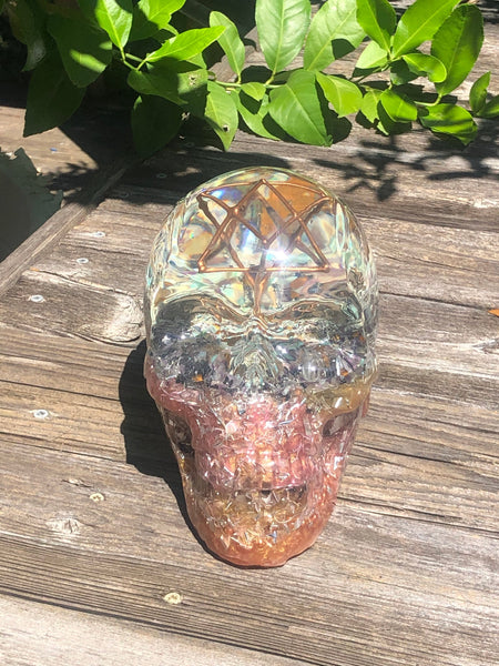 Orgone Crystal Skull, Peach and Pink