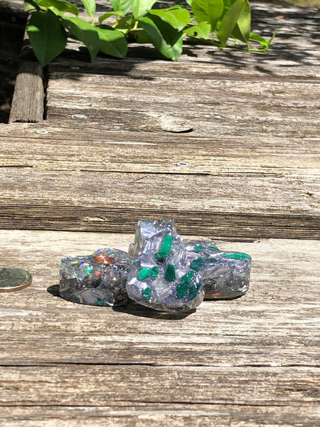 Tower Buster Mini Hearts, set of 4, Orgone with Malachite