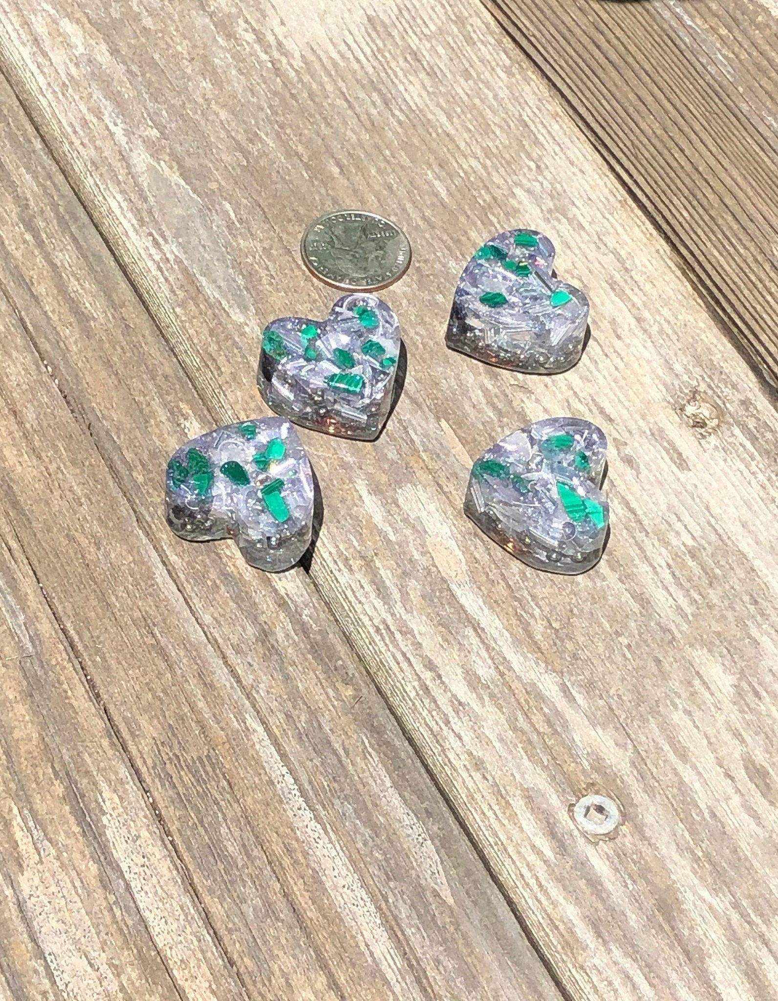 Tower Buster Mini Hearts, set of 4, Orgone with Malachite