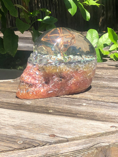 Orgone Crystal Skull, Peach and Pink