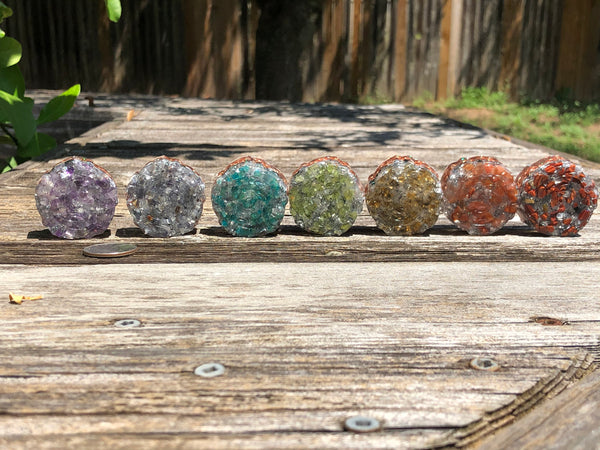 7 Chakra Energy Healing Orgone Set, Mini Tower Buster Roses