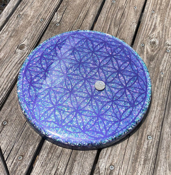 Crystal Grid 12” Selenite Charging Plate Orgone Flower of Life