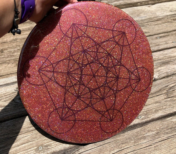 12" Metatron's Cube Selenite Charging Plate Crystal Grid