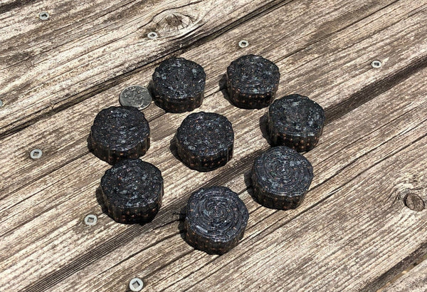 black and white snowflake obsidian mini rose shaped orgonite tower busters  top side view