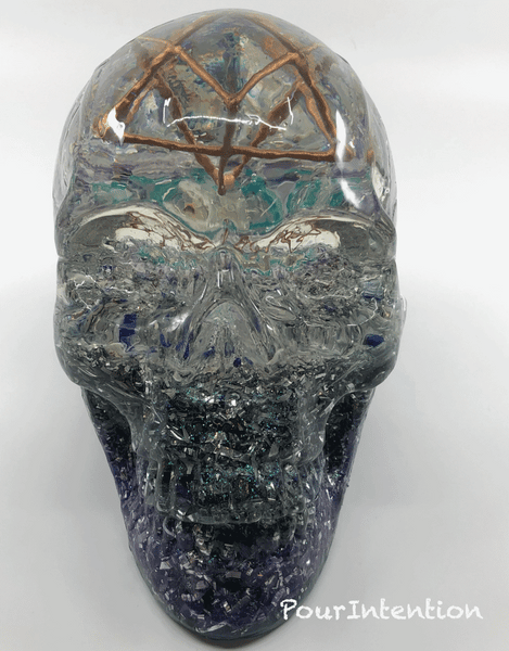 Extra Large Orgone Crystal Skull, Purple & Blue